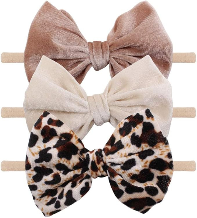 YanJie Baby Velvet Bow Headbands - 3 Pack Cotton Nylon Headband Baby Photography Hair Bow | Amazon (US)