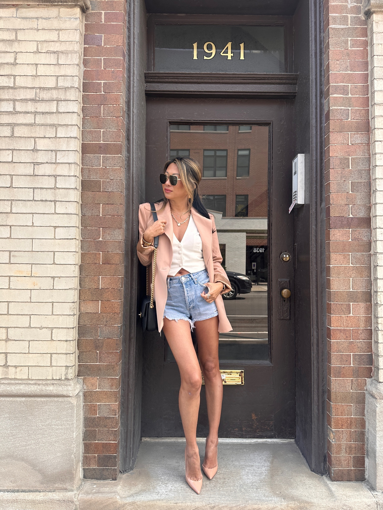Spring and summer vest and blazer outfit, neutral blazer, white vest, best denim shorts, chic style, all size small, revolve favs 

#LTKSeasonal #LTKFind #LTKstyletip