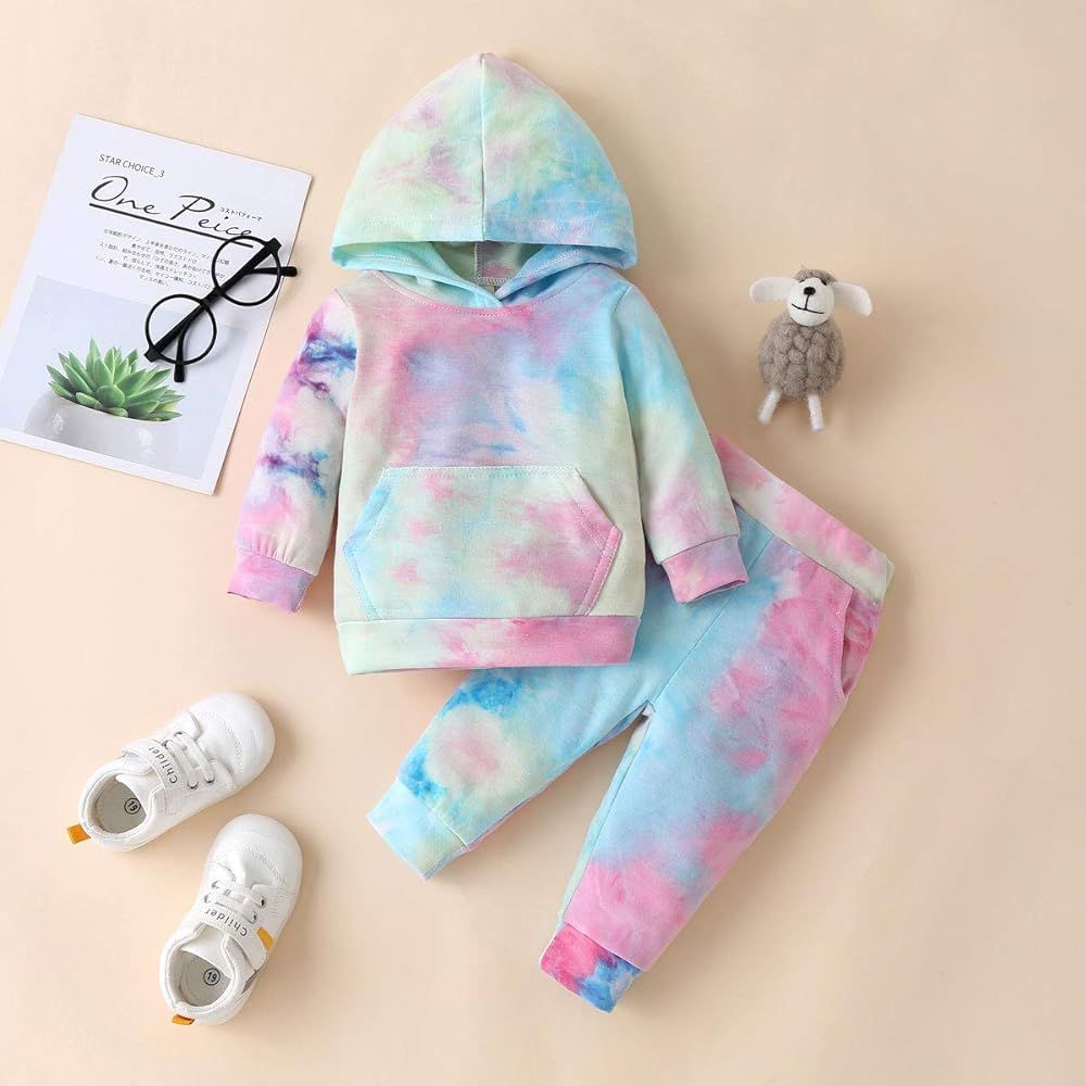 Newborn Infant Baby Girls Sweatshirts Tie Dye Sweatsuit Hoodies Tops Pants 2Pc Tracksuit Fall Winter | Amazon (US)