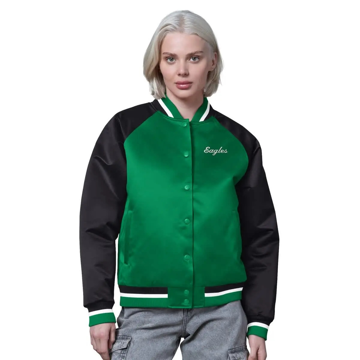 STARTER Women's Starter Kelly Green/Black Philadelphia Eagles Satin Full-Snap Vintage Varsity Jac... | Nordstrom