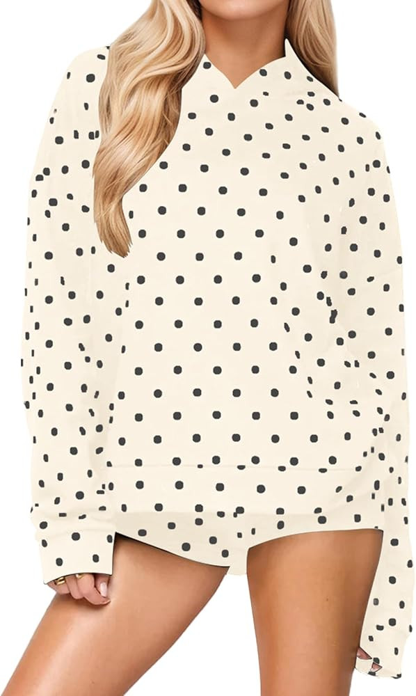 Women Polka Dot Fleece Hoodie Trendy Oversized Long Sleeve Aesthetic Graphic Print Hooded Sweatsh... | Amazon (US)
