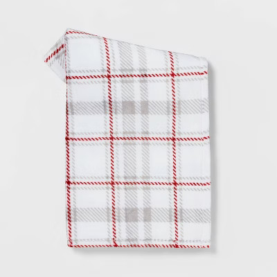 Plaid Printed Plush Throw Blanket Cream/Gray - Wondershop™ | Target