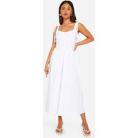 Womens Tie Shoulder Bengaline Milkmaid Midaxi Dress - White - 14 | boohoo (US & Canada)