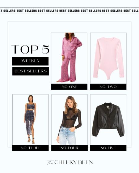 Top 5 weekly best sellers. I love the Free People pajama set, these would make a great Valentine's Day gift! Pair this pink Abercrombie bodysuit with your favorite jeans for a casual Valentine's Day look. This Free People skirt set is great for a beach getaway. This mesh bodysuit has been one of my personal favorites for a fun date night. Lastly, this Abercrombie bomber jacket is currently 15% off! 

#LTKsalealert #LTKbeauty #LTKstyletip