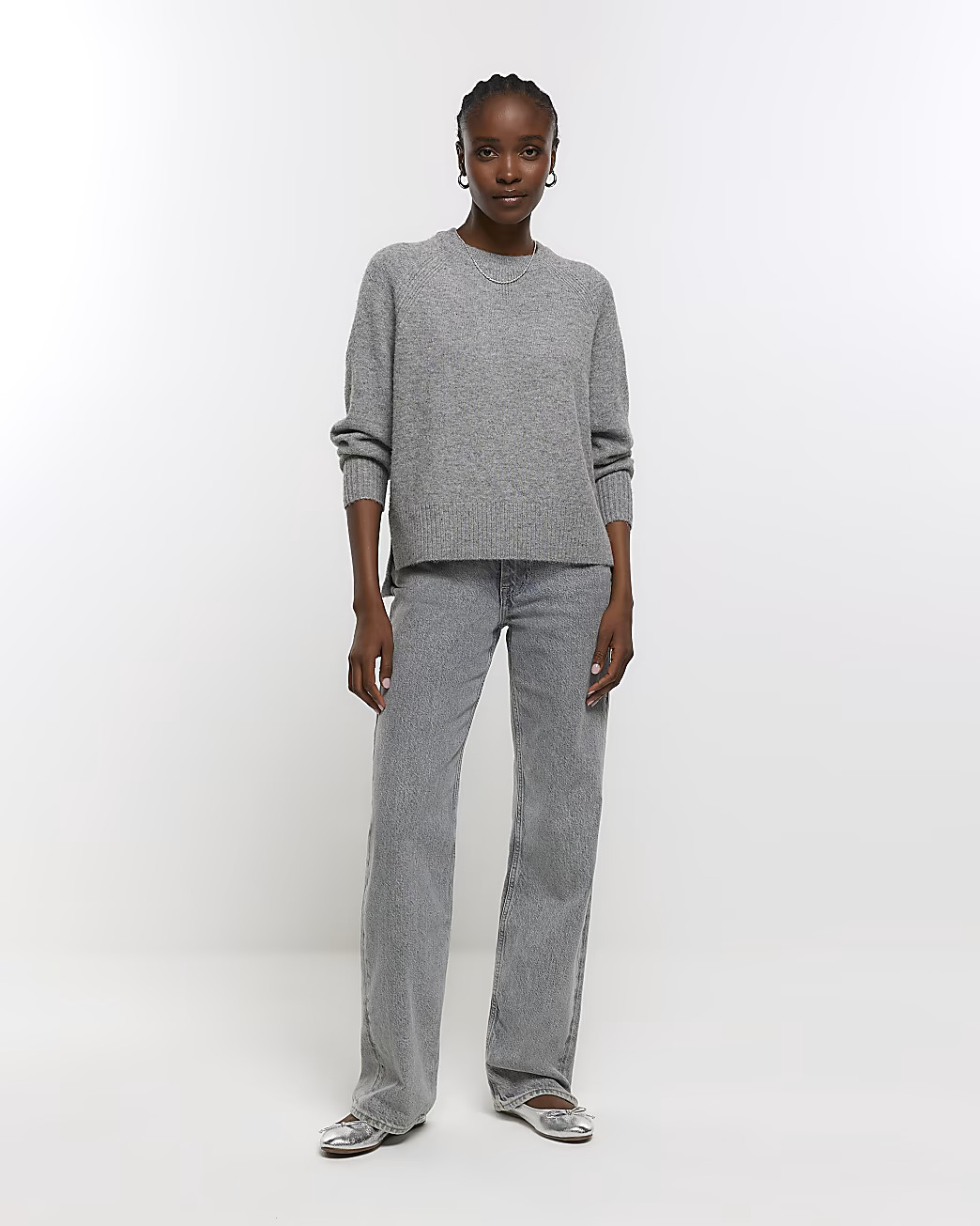 Grey knitted jumper | River Island (UK & IE)