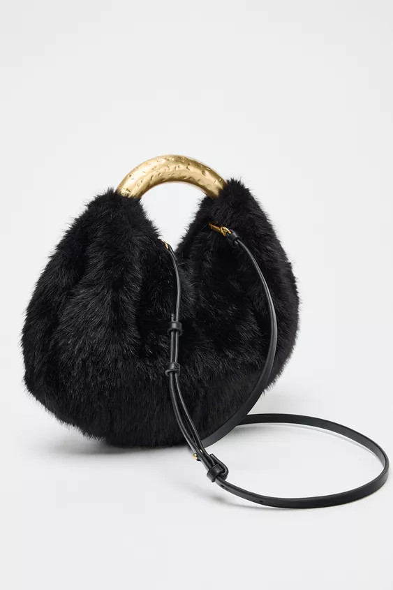 FAUX FUR HANDBAG WITH METAL HANDLE | Zara US