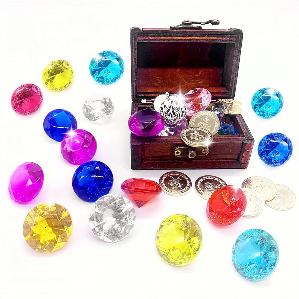 Treasure Chest with 10 Colorful Diamonds, Decision Coins and Pirate Coins, Ideal Pool Toy Set for... | Amazon (US)