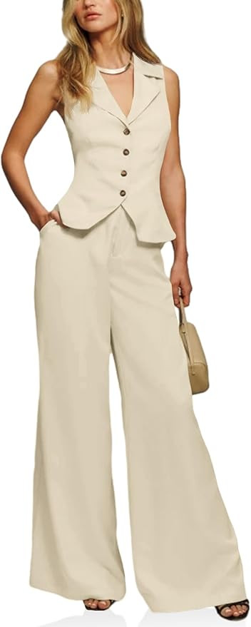 Cicy Bell Womens Vest Sets Summer 2 Piece Outfits Button Crop Blazer Vest and Wide Leg Pant Suits | Amazon (US)