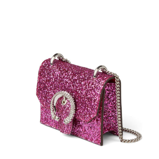 Pink Dazzling Coarse Glitter Fabric Mini Bag with Crystal Buckle | Jimmy Choo (US)