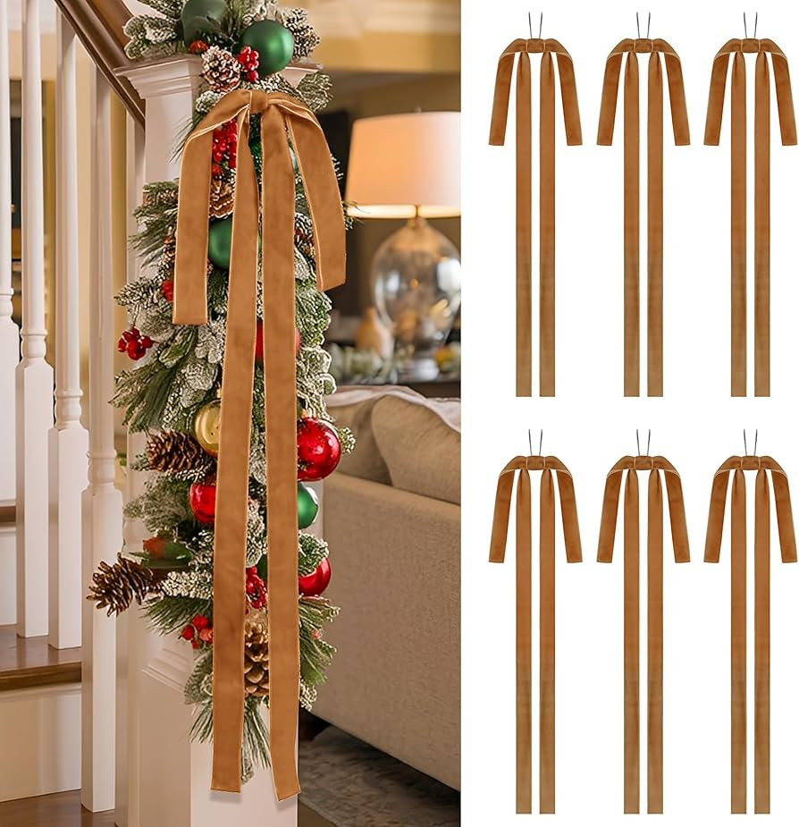 SIMISI RIBBON Camel Long Velvet Bows Ornaments for Christmas Tree, Wreath, Garland, Swag, Stairca... | Amazon (US)