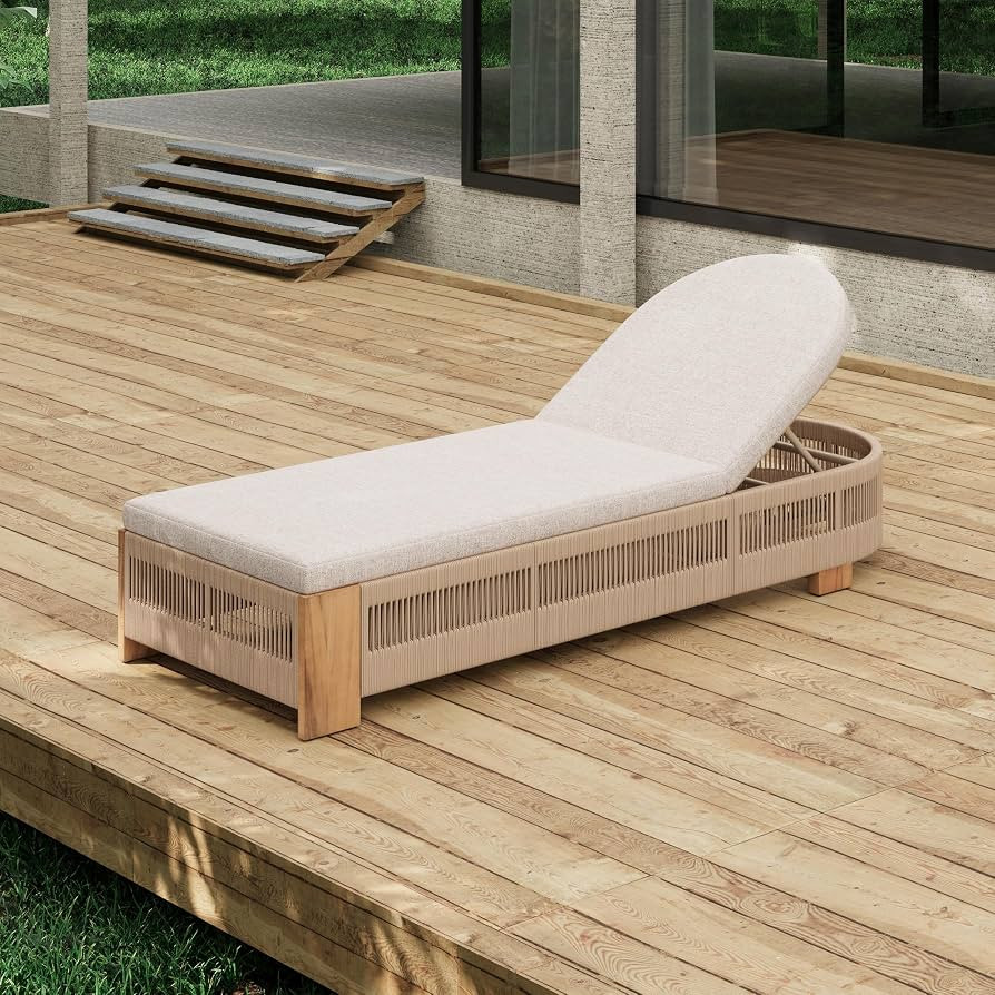 Merax Outdoor Chaise Lounge Chair with Adjustable Backrest & Waterproof Cushion - Acacia Wood Poo... | Amazon (US)