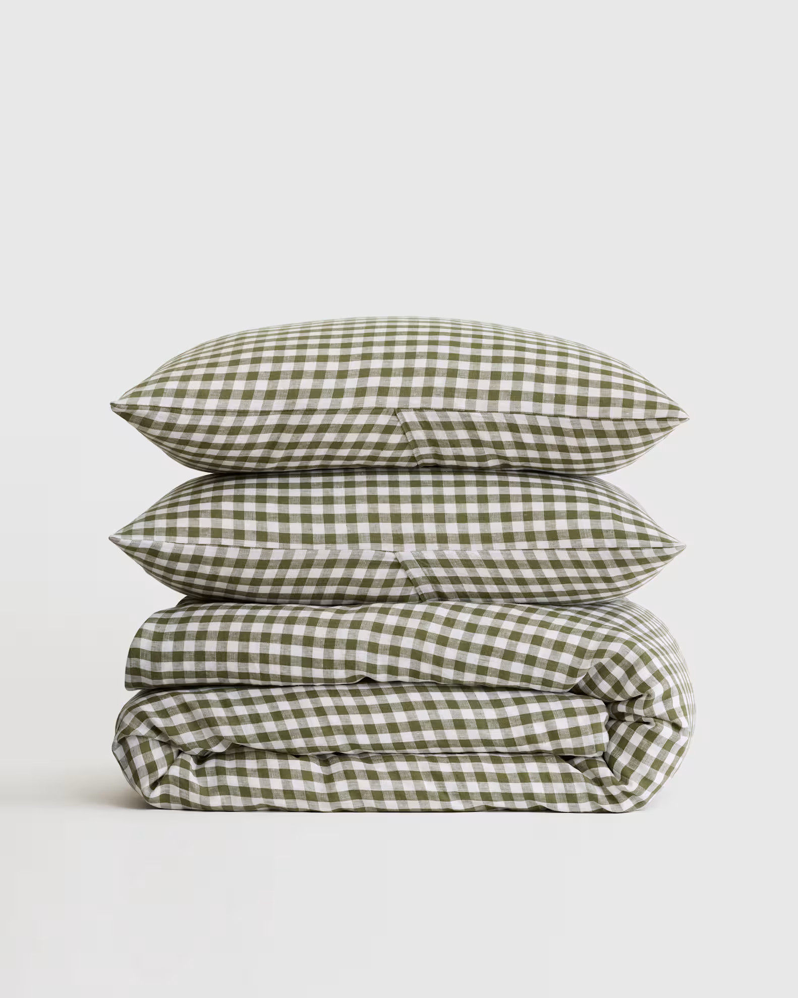 Olive European Linen Gingham Duvet Cover Set | Quince