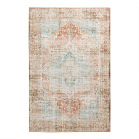 Terracotta and Aqua Persian Style Gabriela Area Rug | World Market