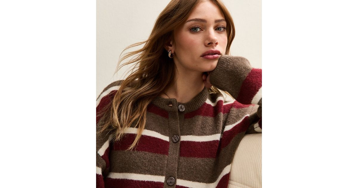 Brown Striped Crew Neck Cardigan | New Look | New Look (UK)