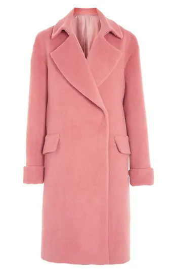Women's Topshop Wool & Mohair Blend Longline Peacoat, Size X-Small - Pink | Nordstrom