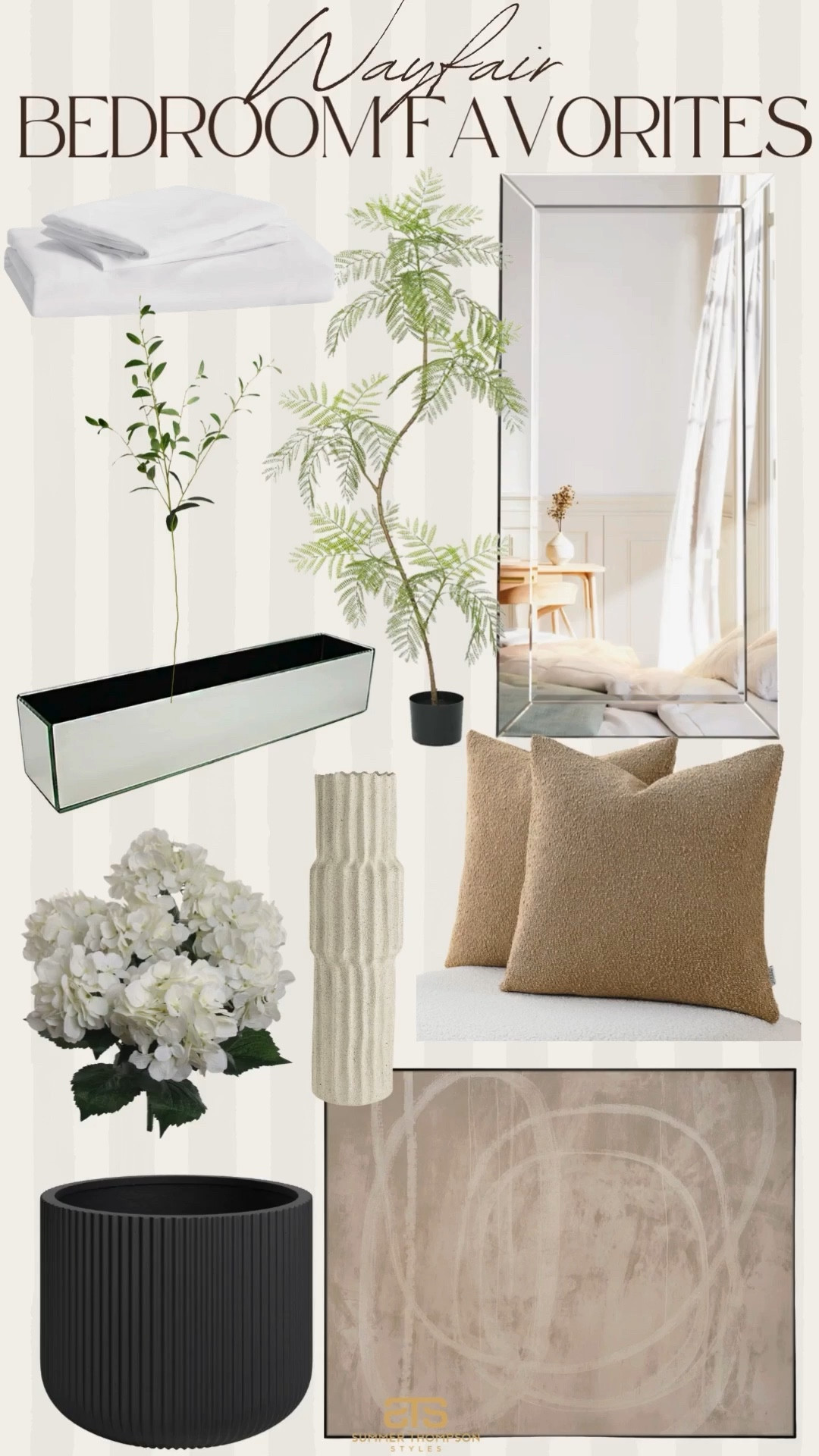 The perfect affordable finds from wayfair to transform a bedroom! 

Boucle throw pillows faux stems faux plant mirrored floor mirror vase trending neutral bedroom decor 

#summerthompsonstyles

#LTKHome