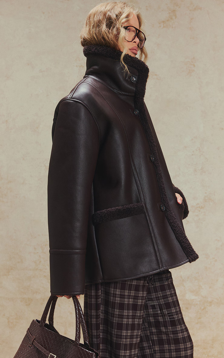 Burgundy Borg Lining Funnel Neck Aviator | PrettyLittleThing UK