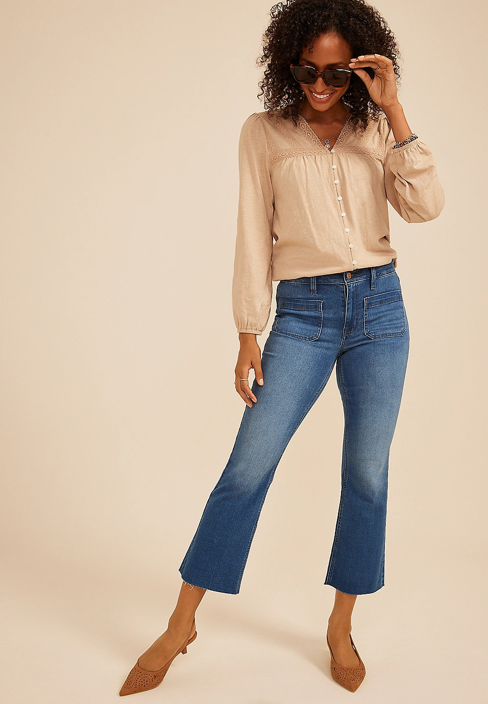 m jeans by maurices\u2122 High Rise Patch Pocket Crop Kick Flare Jean | Maurices