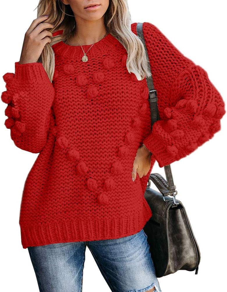 Saodimallsu Womens Oversized Chunky Sweaters Batwing Long Sleeve Crew Neck Dot Heart Cute Loose Knit | Amazon (US)