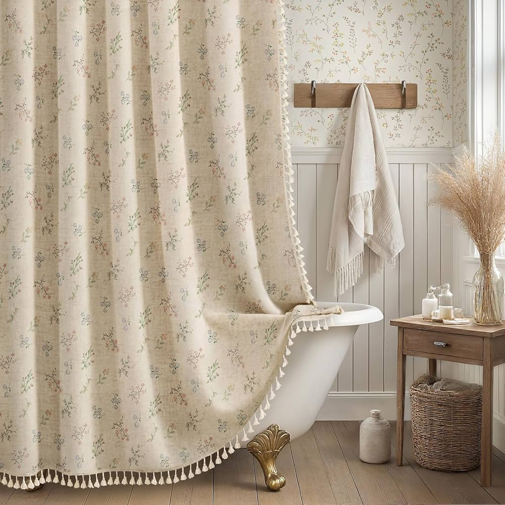 Floral Farmhouse Vintage Linen Shower Curtain, French Country Spring Shower Curtains for Bathroom... | Amazon (CA)