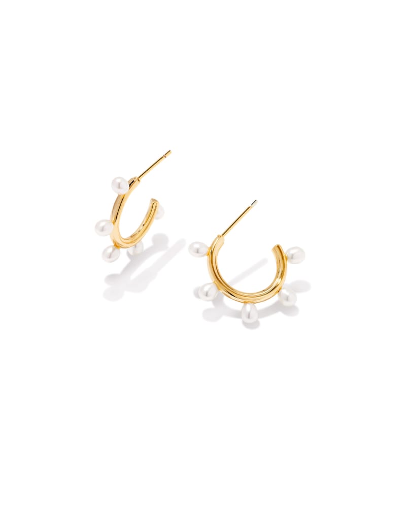 Leighton Gold Pearl Huggie Earrings in White Pearl | Kendra Scott