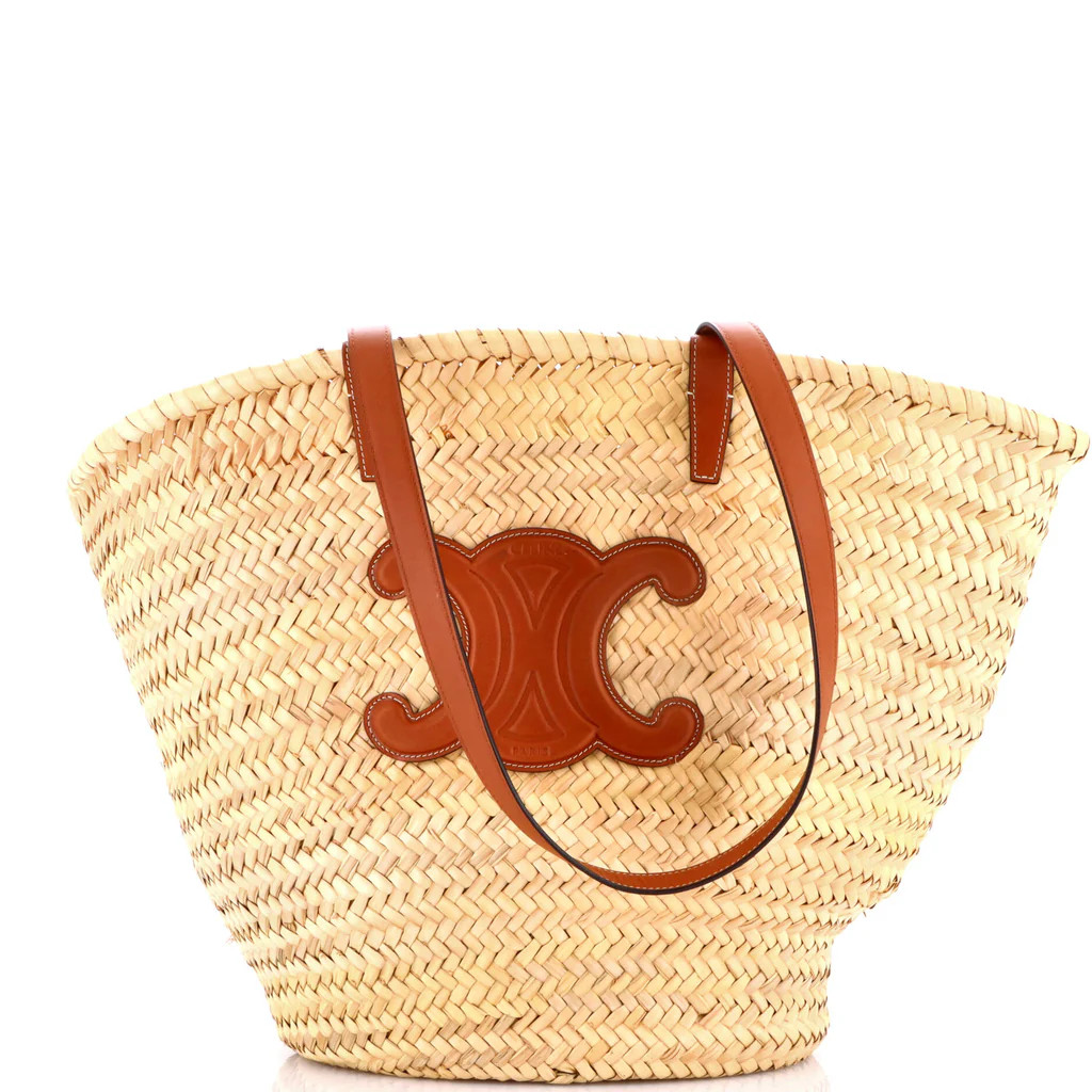 Triomphe Basket Shoulder Bag Raffia with Leather Large | Rebag