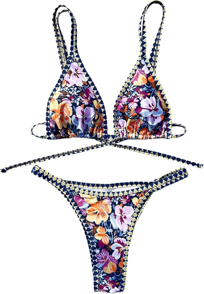 COZYEASE Womens Two Piece Swimsuit Micro Triangle Thong Bikini Sexy Bathing Suit | Amazon (US)