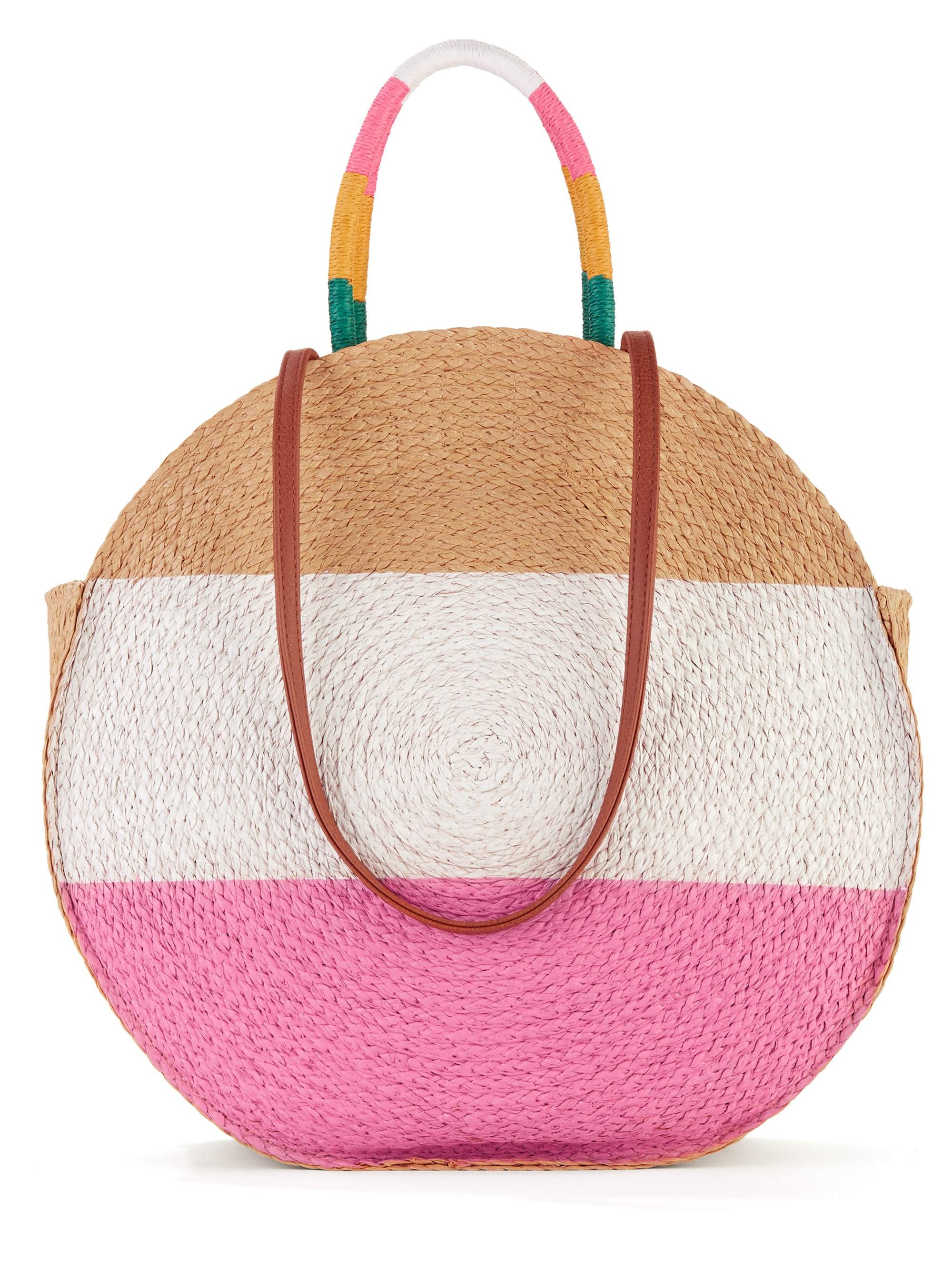 Time and Tru - Time & Tru Striped Straw Circle Tote Bag with Inner Slip Pocket - Walmart.com | Walmart (US)