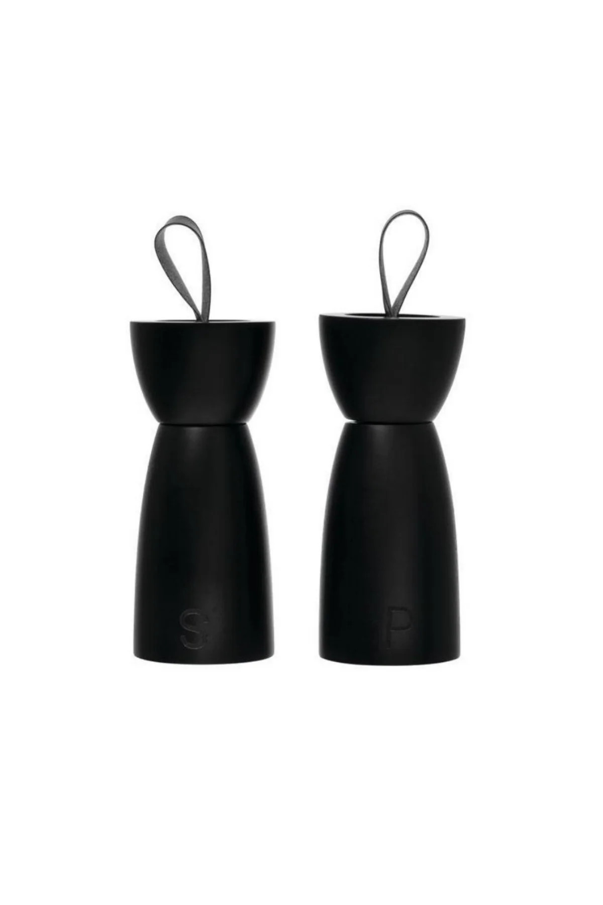 Rhyme or Reason Rubber Wood Salt + Pepper Mills with Leather Handle - Black | THELIFESTYLEDCO