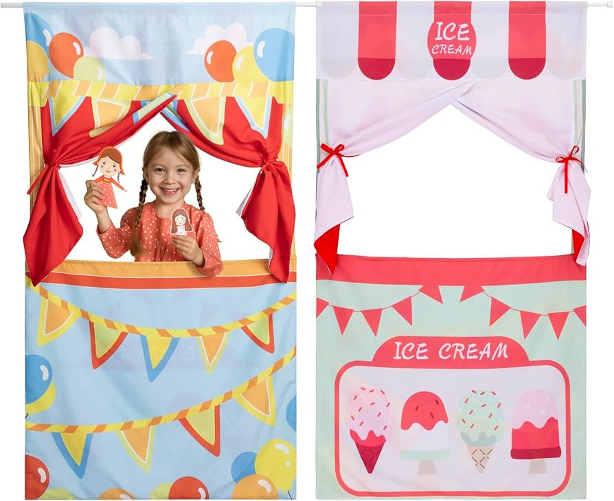 Navaris Double Sided Doorway Puppet Theatre - Curtain with Rod - Choose Kids Theatre or Ice Cream... | Amazon (UK)