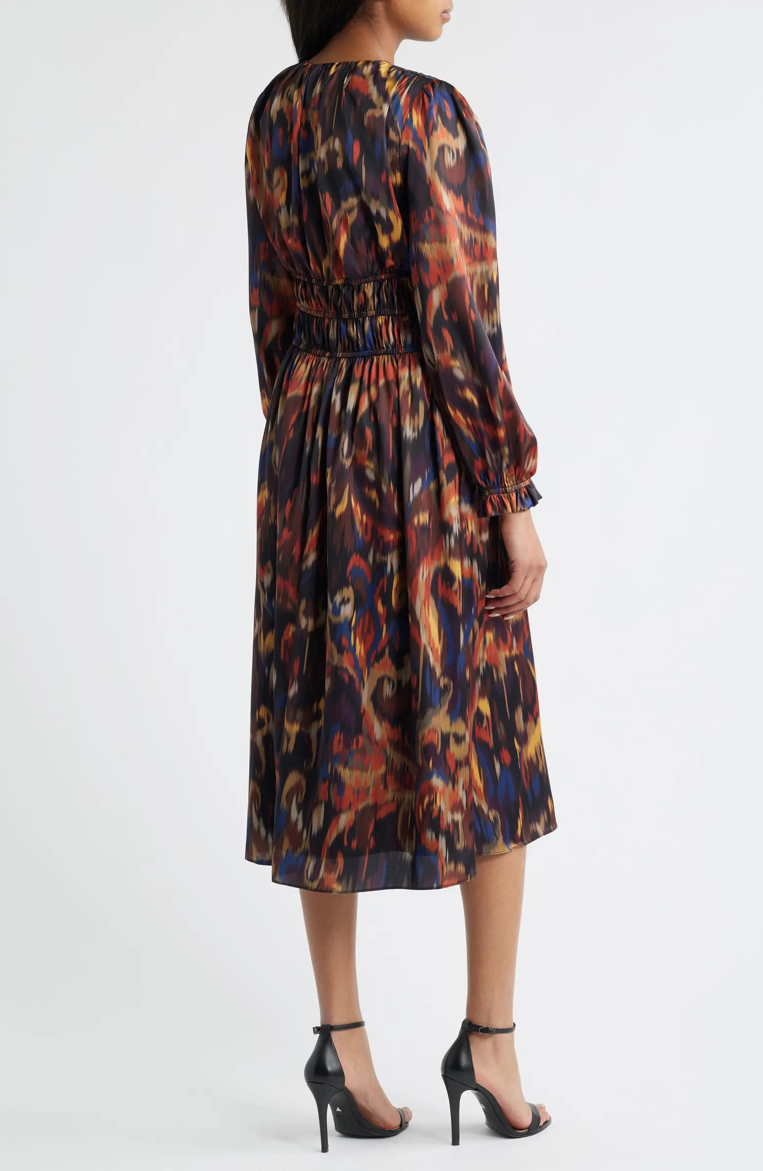 Julia Jordan Ikat Long Sleeve Stretch Satin Midi Dress | Nordstrom | Nordstrom