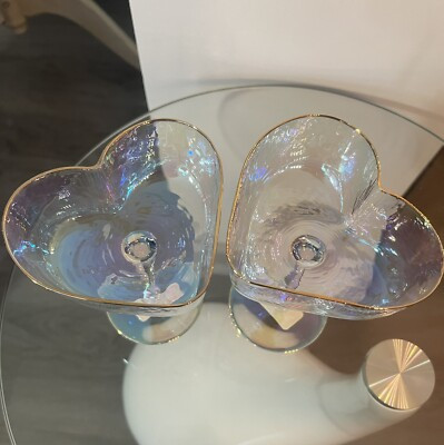 2 Heart Shaped Iridescent Wine Margarita Glasses NWT!  | eBay | eBay US