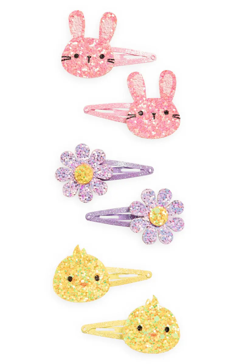 Kids' Assorted Set of 6 Glitter Hair Barrettes | Nordstrom
