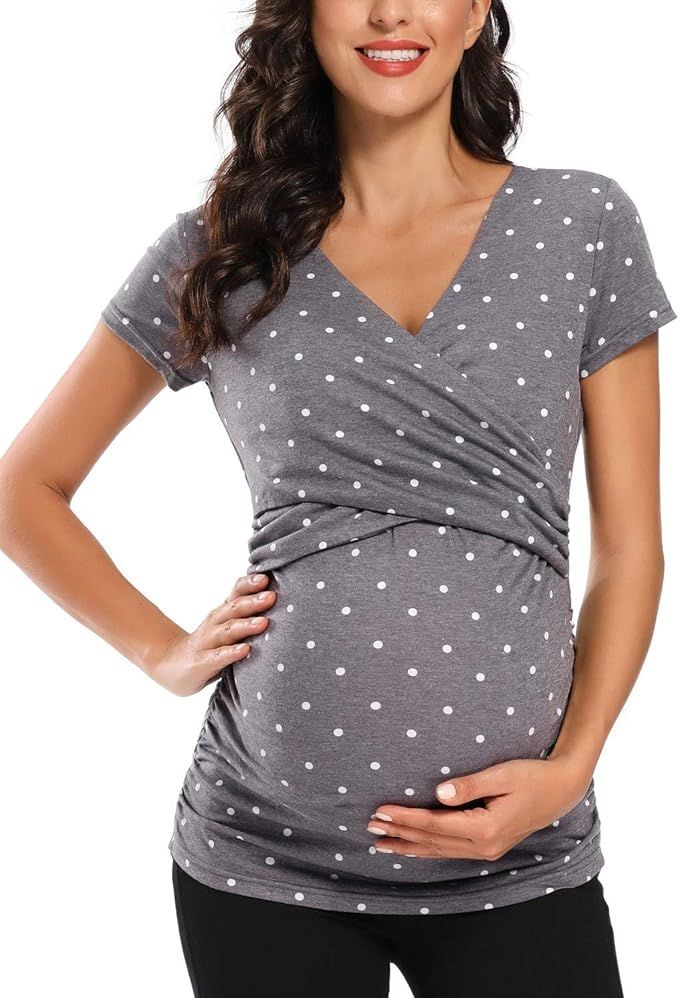 Glampunch Women's Maternity Nursing Tops Short Sleeve V Neck Breastfeeding Tee Shirts Pregnancy T... | Amazon (US)