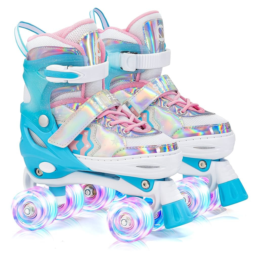SULIFEEL Rainbow Unicorn 4 Size Adjustable Light up Roller Skates for Girls Boys for Kids | Amazon (US)