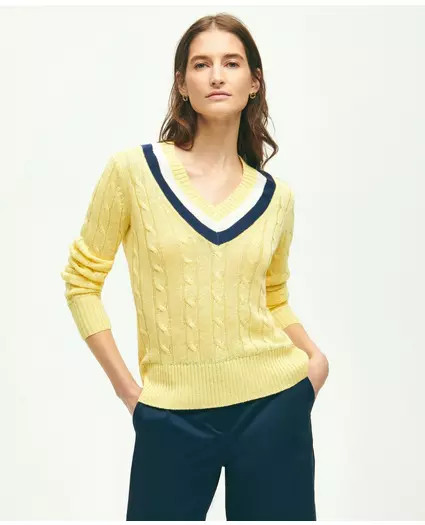 Linen Cable Knit Tennis Sweater | Brooks Brothers