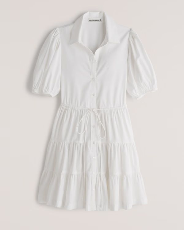 Easy Waist Puff Sleeve Poplin Shirt Dress | Abercrombie & Fitch (US)