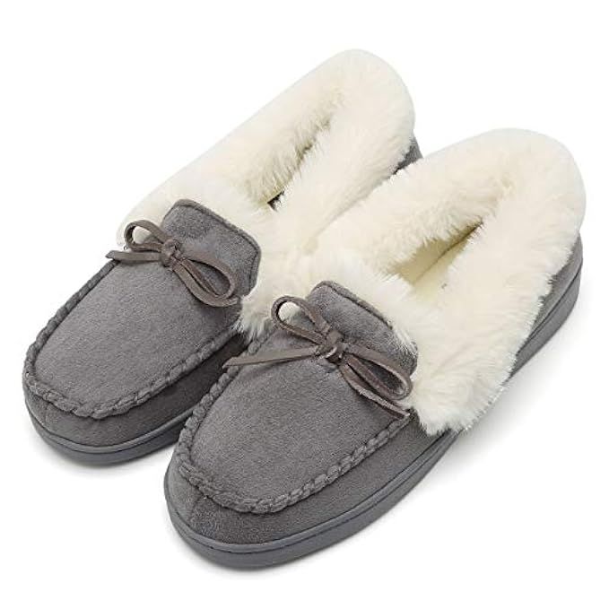 Fanture Women’s House Slippers Moccasins Slip On Micro Suede Faux Fur Lined Indoor & Outdoor | Amazon (US)