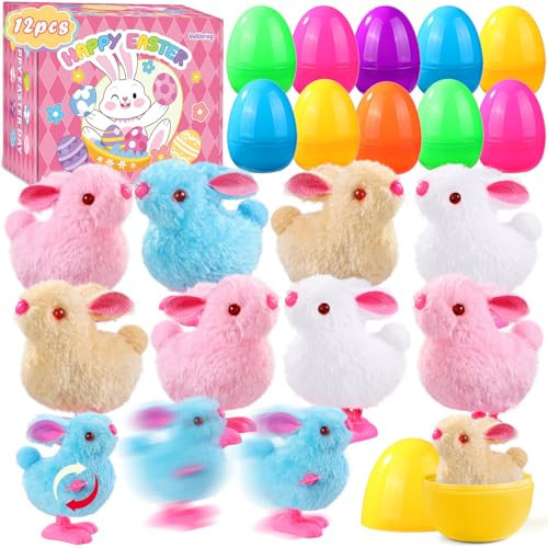 Vellibring 12 Pcs Easter Eggs with Jumping Bunny Wind Up Toys 4 Colors Hopping Windup Toy for Kids Boys Girls Easter Egg Hunt Basket Party Favors Goody Bag Fillers Presents | Amazon (US)