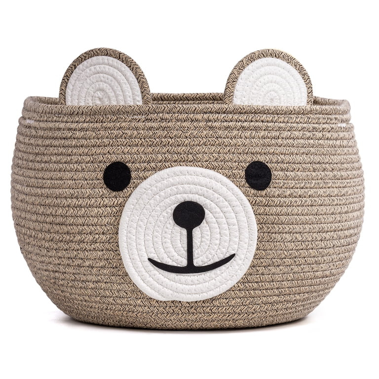 Timeyard Cotton Rope Baby Basket, Baby Gift Basket Nursery Laundry Organizer with Cute Bear Design for Storage Infant Newborn Essentials, Diaper Caddy with Handle (Light Brown) | Walmart (US)