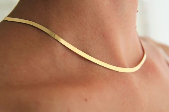 18 K gold snake chain / gold choker / High quality Flat snake  chain / gold necklace / 925 Sterli... | Etsy (US)