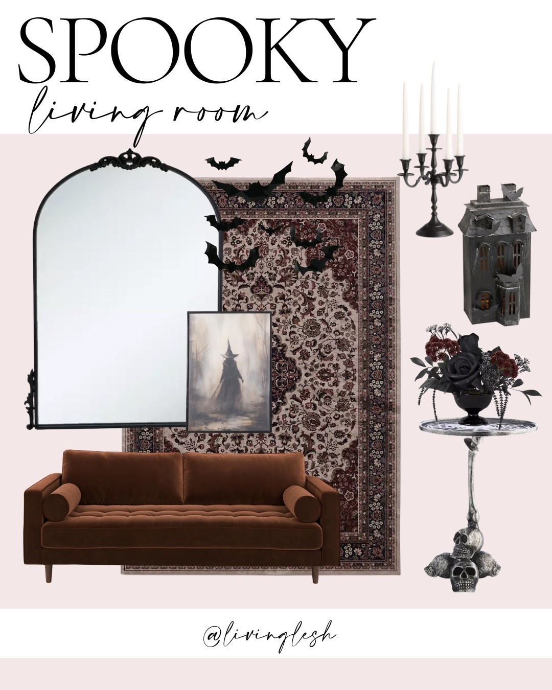 Spooky living room | living room decor | Halloween decor | Halloween decorations | Halloween vibes | jewel tones | velvet couch | antique rug | spooky decor

#LTKHome #LTKSeasonal #LTKSaleAlert