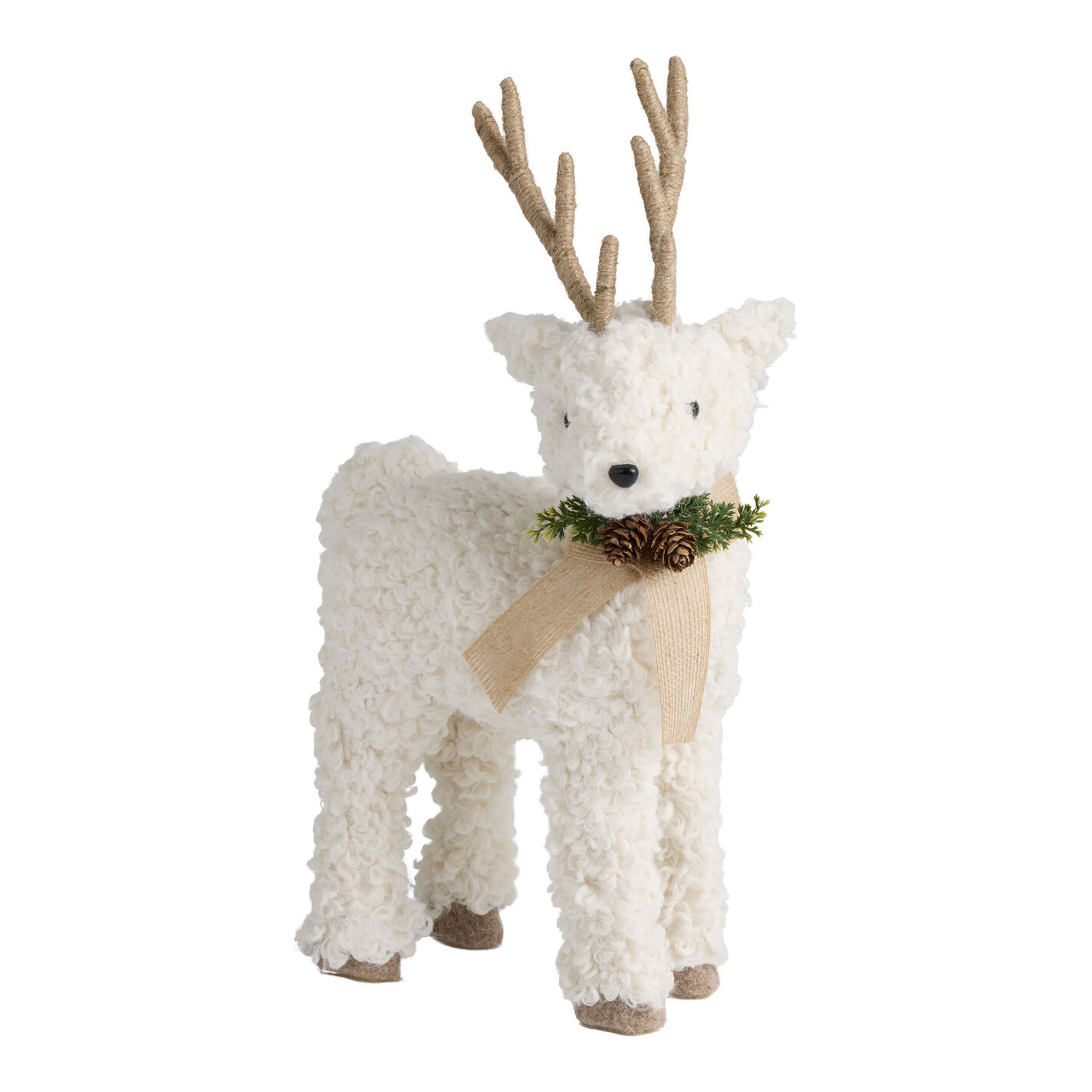White Curly Fabric and Jute Deer Decor | World Market