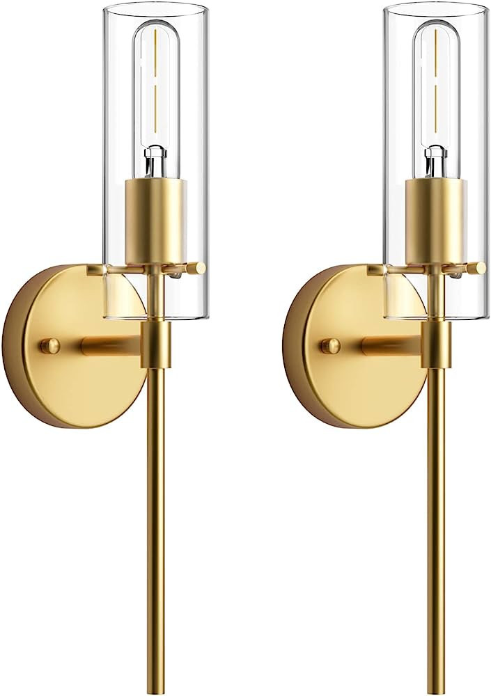 Gold Modern Wall Sconce Wall Lighting Bathroom Light Fixture Mid Century Wall Sconce Set of 2 Hal... | Amazon (US)