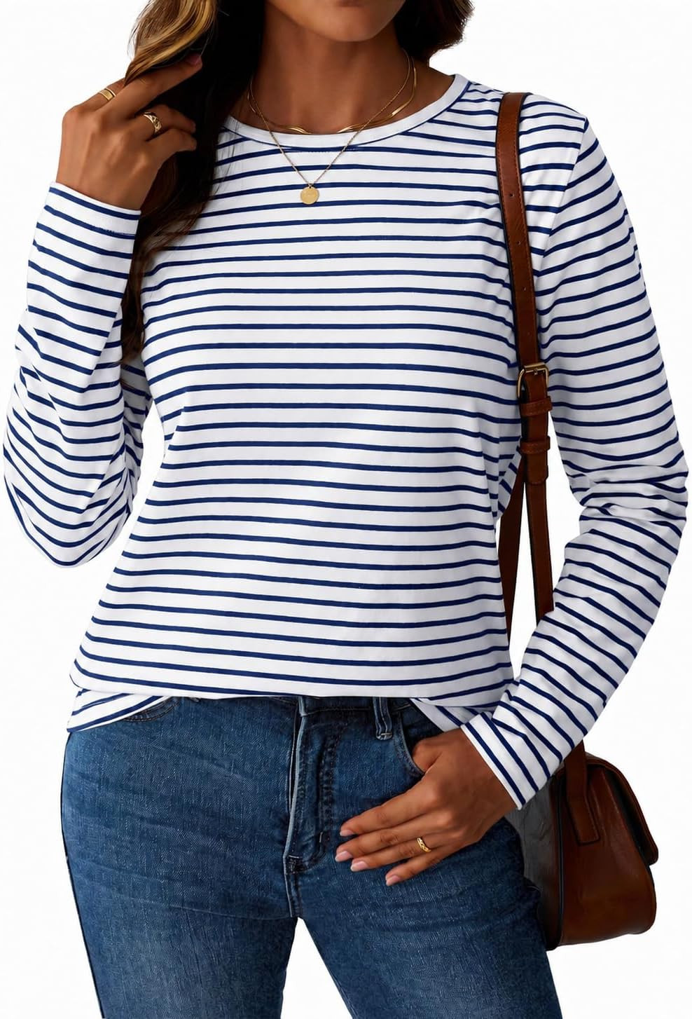 LilyCoco Women Striped Long Sleeve Shirt Breton Tshirt | Amazon (US)