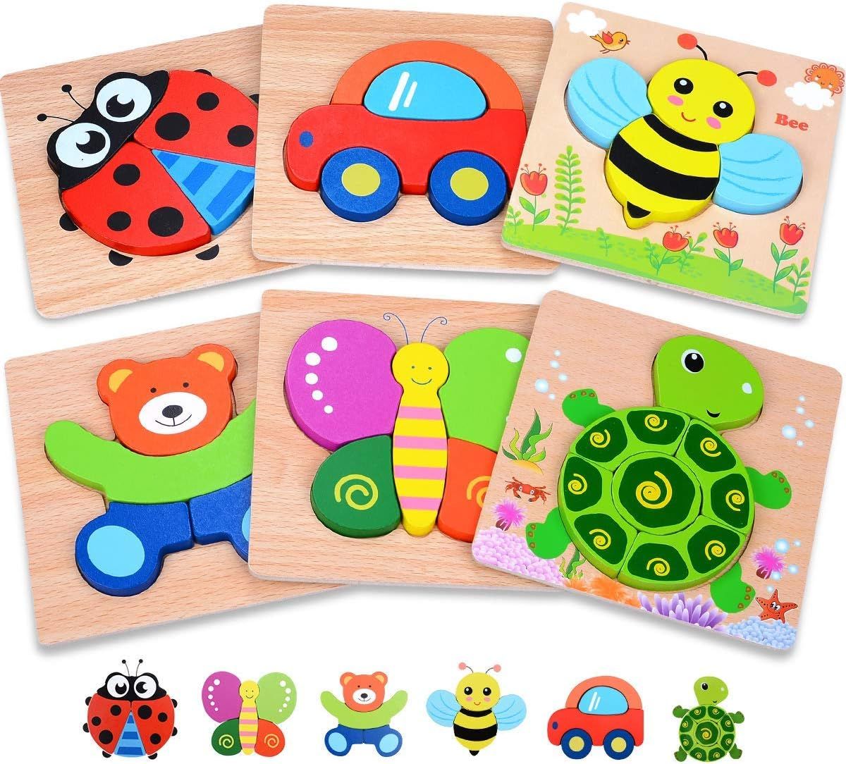 Magifire Wood Puzzles for Toddlers 1-3, Set of 6 Montessori Toys for 1 Year Old, Toddler Puzzles,... | Amazon (US)