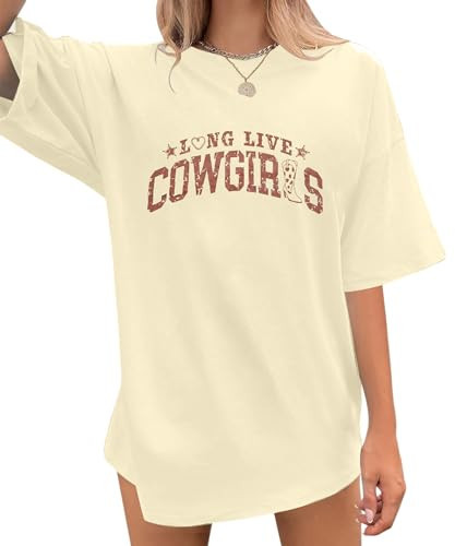 Womens Cowgirl Shirt Oversized Western T-Shirt Country Music Tshirt Vintage Cowgirl Graphic Short Sleeve Tee Tops Apricot | Amazon (US)
