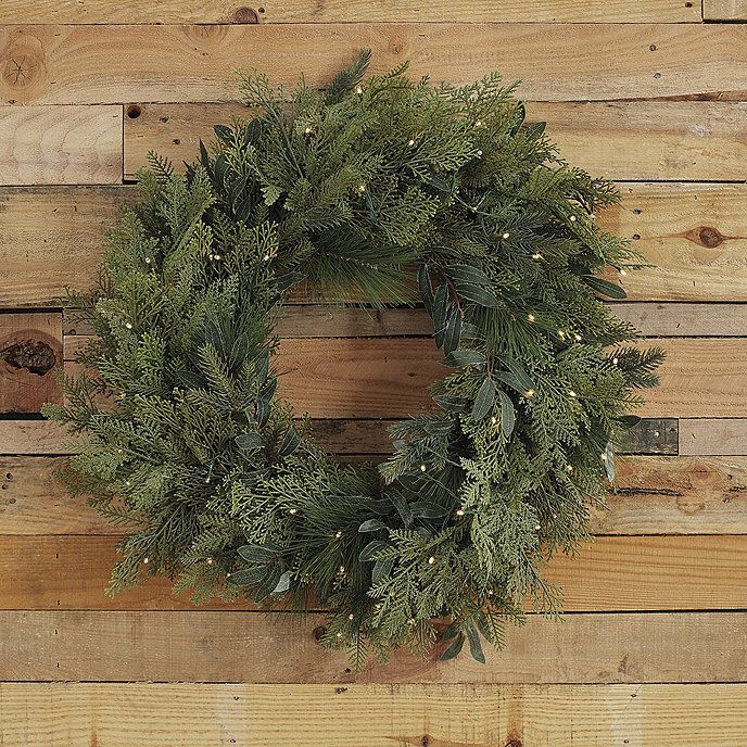 Prelit Mixed Cedar Holiday Wreath 24 inch | Ballard Designs, Inc.