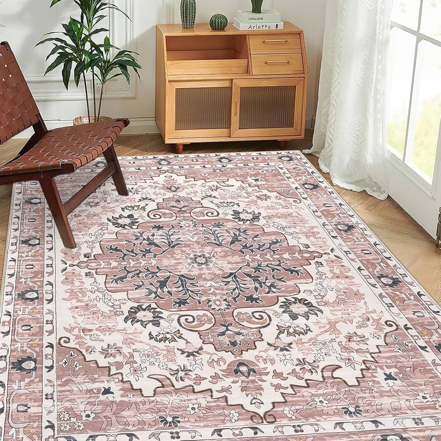 Ileading Large Pink Area Rug 5x7 Feet Machine Washable Living Room Rugs Non-Slip Boho Dining Room... | Amazon (US)