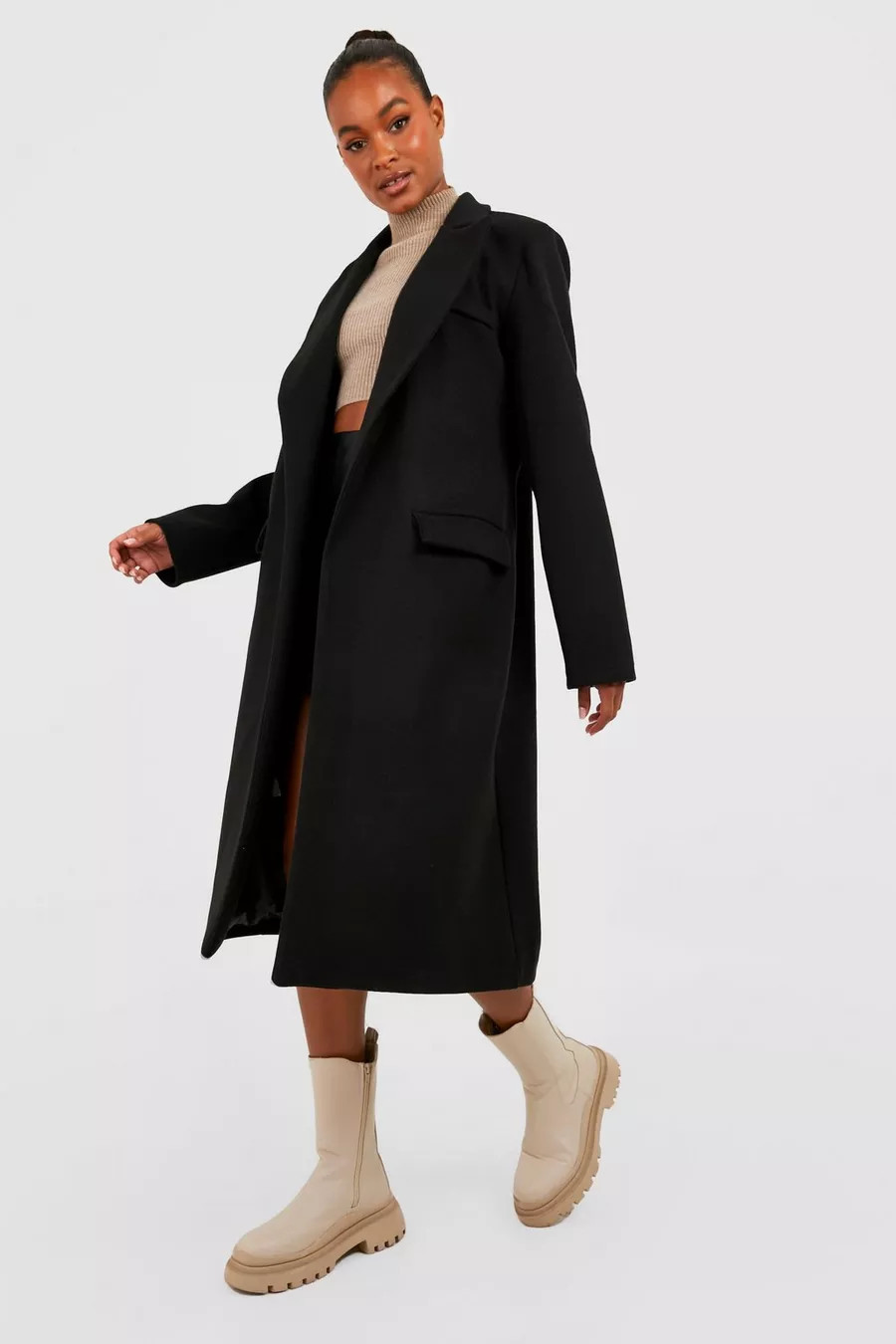 Tall Double Breasted Pocket Wool Look Coat | boohoo (US & Canada)